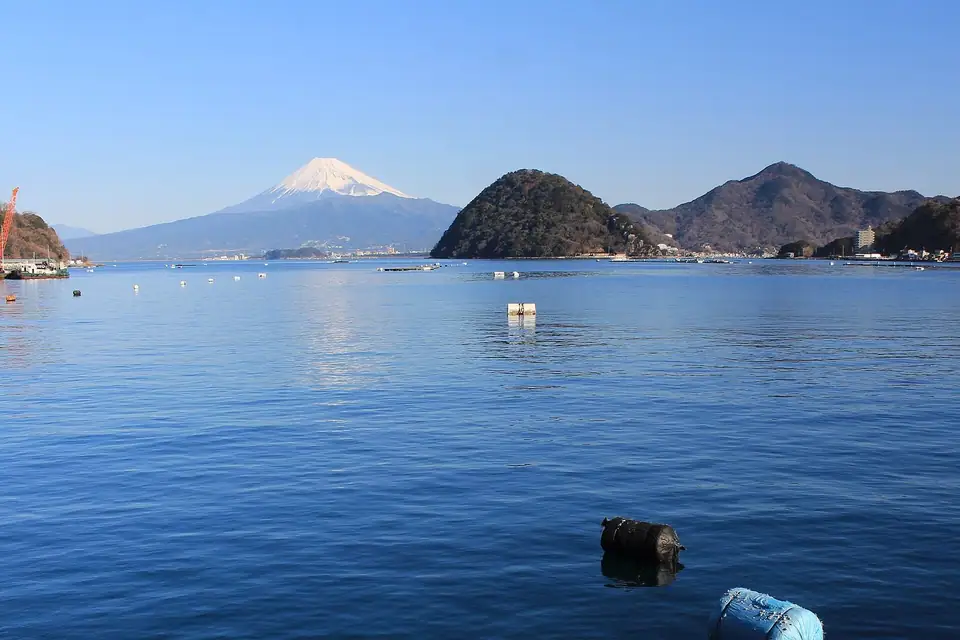 Awashima island and Mt. Fuji from Uchiura Bay, Shizuoka